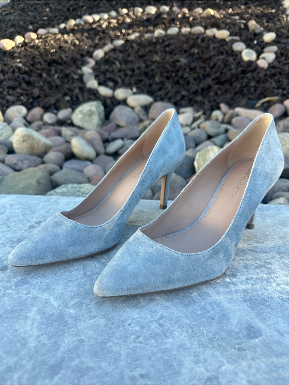 BCBGeneration Light Blue Suede Pointed-Toe Pumps